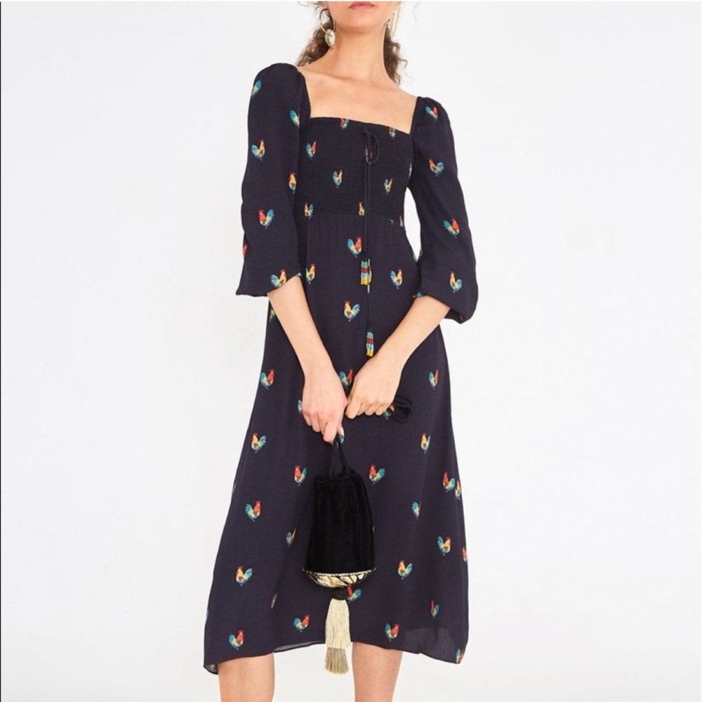 NWT Farm Rio Roost 🐓 MIDI Dress - S